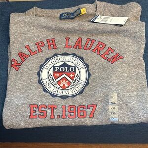 Ralph Lauren Heather Gray T-Shirt with Red Logo